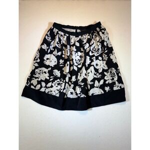 Ashley Stewart Black White Floral Midi Skirt Women's Size 12 A Line Flared Skirt